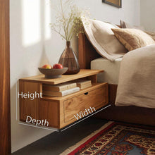 Load image into Gallery viewer, Solid Wood Natural Wall Mounted Nightstand with Open Shelf, Wooden Night Stand
