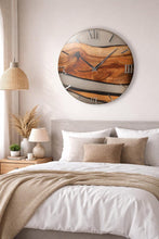 Load image into Gallery viewer, Solid Wood &amp; Epoxy Resin Wall Clock, Handmade Modern Wall Clock, Mirror Acrylic Roman Numerals, Matte Finish, Large Wooden Wall Clock
