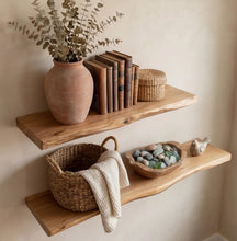 Load image into Gallery viewer, Royal Live Edge Floating Shelf – Natural Wood, Rustic Handmade Wall Decor set of 2
