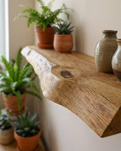 Load image into Gallery viewer, Premium Set of 2 Live Edge Long Wood Shelves, Floating Shelves, Designer Rustic Shelf
