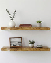 Load image into Gallery viewer, Premium Set of 2 Live Edge Long Wood Shelves, Floating Shelves, Designer Rustic Shelf
