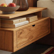 Load image into Gallery viewer, Solid Wood Natural Wall Mounted Nightstand with Open Shelf, Wooden Night Stand
