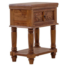 Load image into Gallery viewer, Hand Carved Elephant Wooden Nightstand, Rustic Acacia End Table with Storage Drawer and Shelf,Solid Wood
