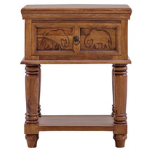 Load image into Gallery viewer, Hand Carved Elephant Wooden Nightstand, Rustic Acacia End Table with Storage Drawer and Shelf,Solid Wood
