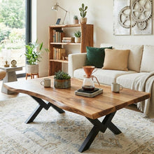 Load image into Gallery viewer, Live Edge Coffee Table - Rustic Solid Wood Center Table - Modern Solid Wood Living Room Furniture - Solid Wooded Organic Living Room Furniture
