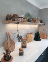 Load image into Gallery viewer, Luxury Rustic Wooden Shelf with Metal Brackets: Solid Wood, Inverted Brackets, Long Size 4 Feet
