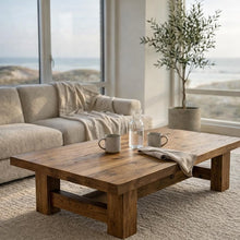 Load image into Gallery viewer, Farmhouse Luxury Solid Wood Coffee Table – Rustic Japandi Farmhouse Centerpiece Furniture
