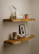 Load image into Gallery viewer, Premium Set of 2 Live Edge Long Wood Shelves, Floating Shelves, Designer Rustic Shelf
