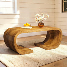 Load image into Gallery viewer, Farmhouse Coffee Table 47 Inch, Rustic Wood C Shaped Coffee Table, Modern Industrial Living Room Center Table, Heavy Duty
