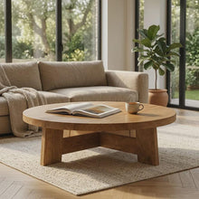 Load image into Gallery viewer, Royal Luxury Handmade Teakwood Round Coffee Table – Japandi Rustic Living Room Furniture
