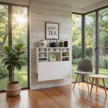 Load image into Gallery viewer, Wall Mounted Folding Table with Shelves, Space Saving Drop Leaf Desk, Convertible Dining Table, Small Space Furniture, Murphy Table
