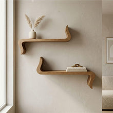 Load image into Gallery viewer, Luxury Royal Handmade Teak Wood Sculptural Floating Shelf, Japandi Modern Wood Wall Decor
