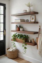 Load image into Gallery viewer, Solid Wood Wall Shelves, Floating Shelves,  Storage Shelf, Modern Minimalist Wood Shelving, Living Room Decor - Set of 4
