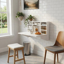 Load image into Gallery viewer, Wall Mounted Folding Table with Shelves, Space Saving Drop Leaf Desk, Convertible Dining Table, Small Space Furniture, Murphy Table
