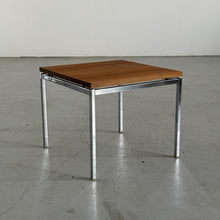 Load image into Gallery viewer, Stainless Steel Table with Wooden Top , Modernist Chrome and Wood Side Table Attributed to Florence Knoll
