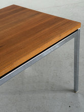 Load image into Gallery viewer, Stainless Steel Table with Wooden Top , Modernist Chrome and Wood Side Table Attributed to Florence Knoll
