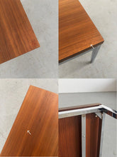 Load image into Gallery viewer, Stainless Steel Table with Wooden Top , Modernist Chrome and Wood Side Table Attributed to Florence Knoll
