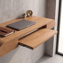 Load image into Gallery viewer, Custom Teak Wood Wall Mounted Desk, Handmade Floating Laptop Desk With Pull Out Tray (Without Chair)
