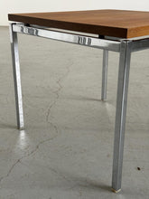 Load image into Gallery viewer, Stainless Steel Table with Wooden Top , Modernist Chrome and Wood Side Table Attributed to Florence Knoll
