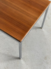 Load image into Gallery viewer, Stainless Steel Table with Wooden Top , Modernist Chrome and Wood Side Table Attributed to Florence Knoll
