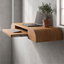 Load image into Gallery viewer, Custom Teak Wood Wall Mounted Desk, Handmade Floating Laptop Desk With Pull Out Tray (Without Chair)
