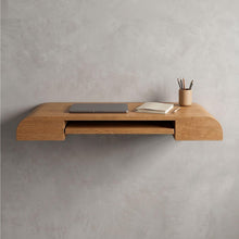 Load image into Gallery viewer, Custom Teak Wood Wall Mounted Desk, Handmade Floating Laptop Desk With Pull Out Tray (Without Chair)
