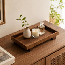 Load image into Gallery viewer, Wooden Display organizer Tray – Walnut Finish Pedestal Riser for Coffee Station – Bathroom Counter Organizer
