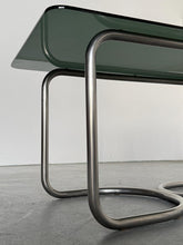 Load image into Gallery viewer, Stainless Steel Modernist Smoked Glass Dining Table with Tubular Steel Loop Frame
