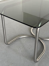 Load image into Gallery viewer, Stainless Steel Modernist Smoked Glass Dining Table with Tubular Steel Loop Frame
