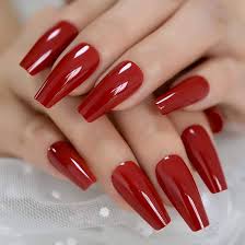 Plain Dark Red Medium Length Nail Art Artificial/Fake Press on Nails for Girls and Women