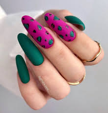 Premium Dark Pink with Green Dot Nail Art Artificial / Fake Nails / Press on Nails for Girls and Women