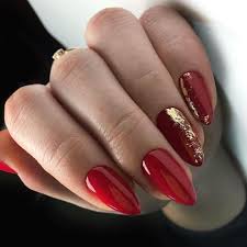 Premium Bridal Dark Shiny Red Almond Shape Nail Art Artificial/Fake Press on Nails for Girls and Women