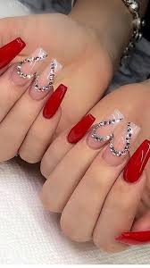Premium Bridal Red Diamond Heart Nail Art Artificial/Fake Press on Nails for Girls and Women