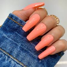 Plain Light Orange Medium Length Nail Art Artificial / Fake Nails / Press on Nails for Girls and Women