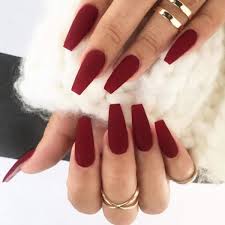 Premium Maroon Red Coffin Readymade Nail Art Artificial/Fake Press on Nails for Girls and Women