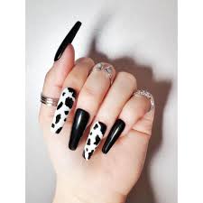Premium Black and White Cow Print Readymade Nail Art Artificial/Fake Press on Nails for Girls and Women