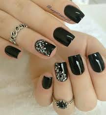 Premium Black Rectangle Shape Stone Nail Art Artificial/Fake Press on Nails for Girls and Women