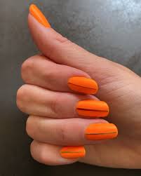 Plain Orange with Glitter Line Medium Length Nail Art Artificial / Fake Nails / Press on Nails for Girls and Women