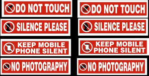 Do Not Touch Silence Please No Photography Keep Mobile Phone Silent Sticker Signage Sign Warning for Shop office Business - Combo Value Pack