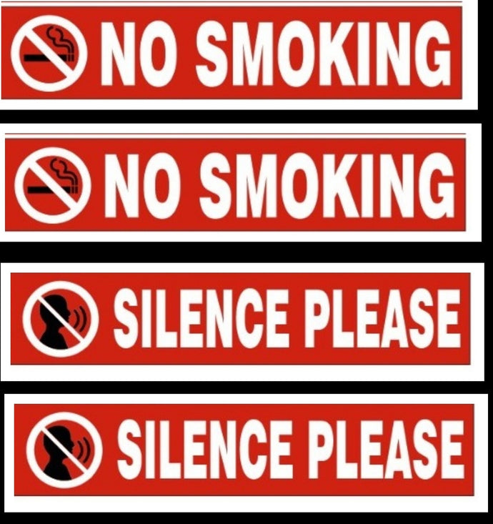 Silnce Please No Smoking Sticker Signage Sign Warning for Shop office Business - Combo Value Pack