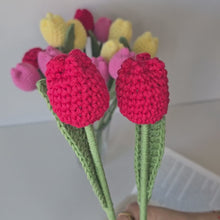 Load and play video in Gallery viewer, Handmade Crocheted Tulip Bouquet, Crochet Tulip Flower – Handmade Red Knitted Tulip for Gifts, Home Decor, Bouquets – Handmade Flower
