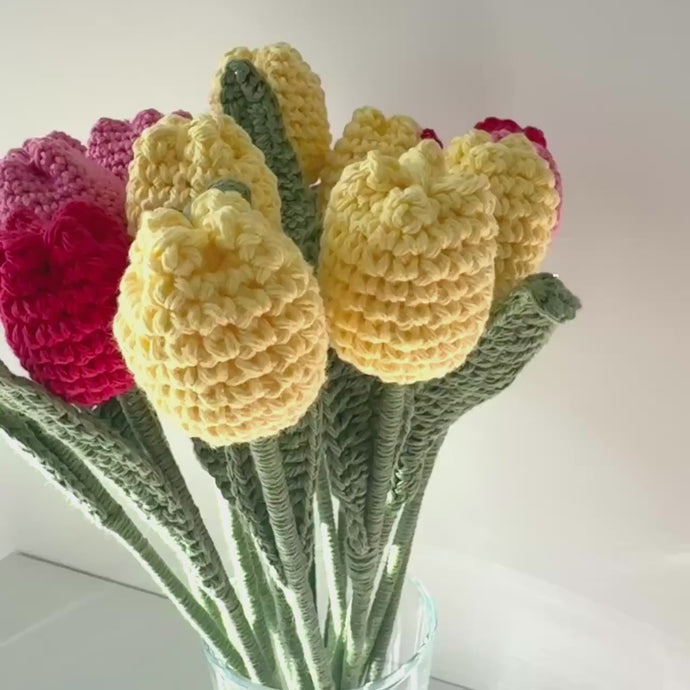 Handmade Tulip Flower Bouquet, Crochet tulip flowers, Crochet gift, Office decoration, Home decoration, valentine's day gift,