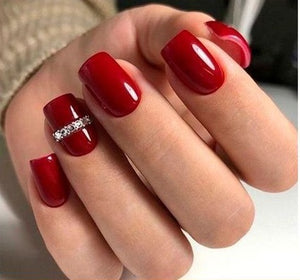 Bridal Rich Red Stone Nail Art Press On/ Fake Nails - Readymade /Ready to wear - for Girls and Women