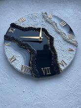 Load image into Gallery viewer, Resin wall clock, Black white gold clock, beautiful Home Decor Resin Clock
