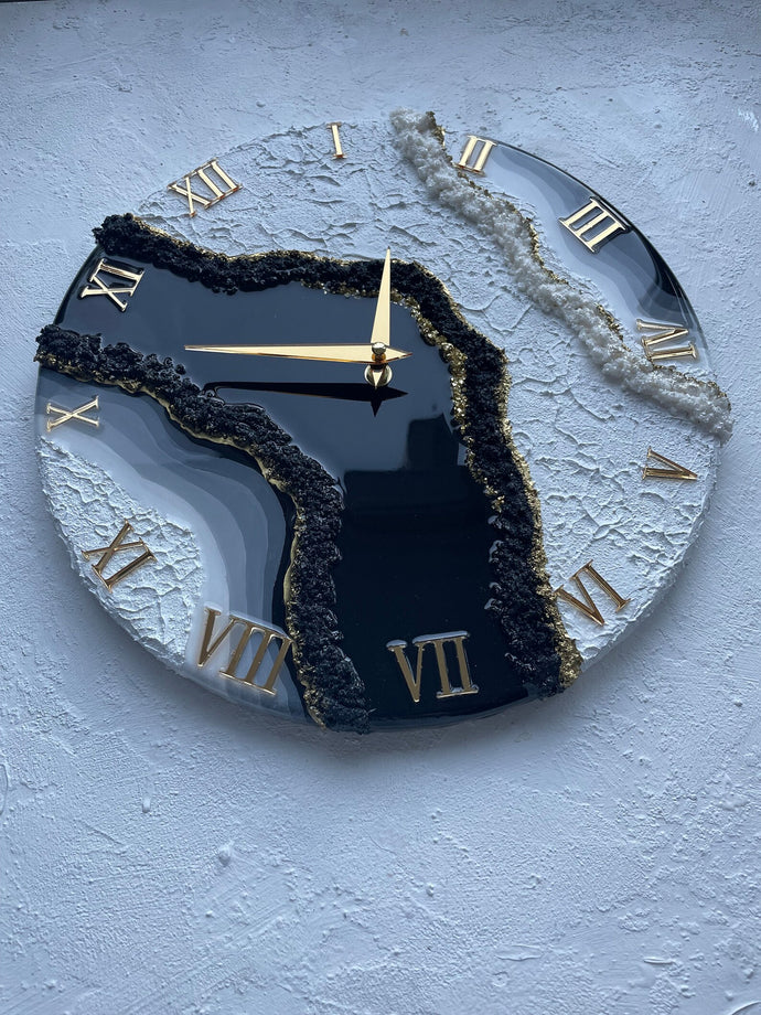 Resin wall clock, Black white gold clock, beautiful Home Decor Resin Clock