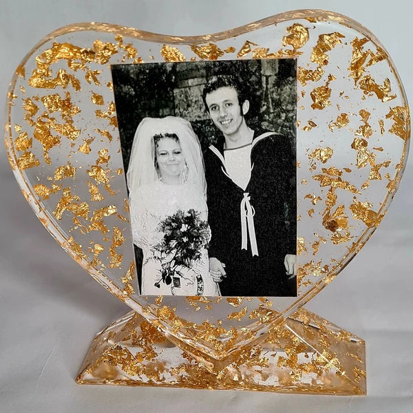 Handmade Resin , Heart Shaped Resin Flower Photo Frame With Stand, Custom Floral Frame, Personalized Gift - anniversary, best friend, mum, memorial, partner