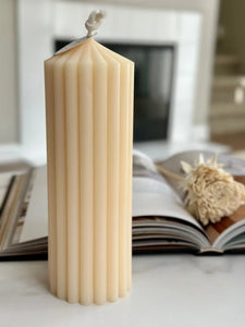 Ribbed Pillar Candle, Geometric Striped Column Pillar Candle