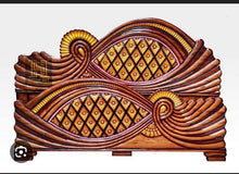 Load image into Gallery viewer, Royal handmade Wooden Carved Headboard and Base , luxury handmade wooden floral headboard.
