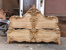 Load image into Gallery viewer, Royal handmade Wooden Carved Headboard and Base , luxury handmade wooden floral headboard.
