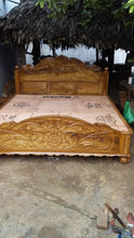 Load image into Gallery viewer, Royal handmade Wooden Carved Headboard and Base , luxury handmade wooden floral headboard.
